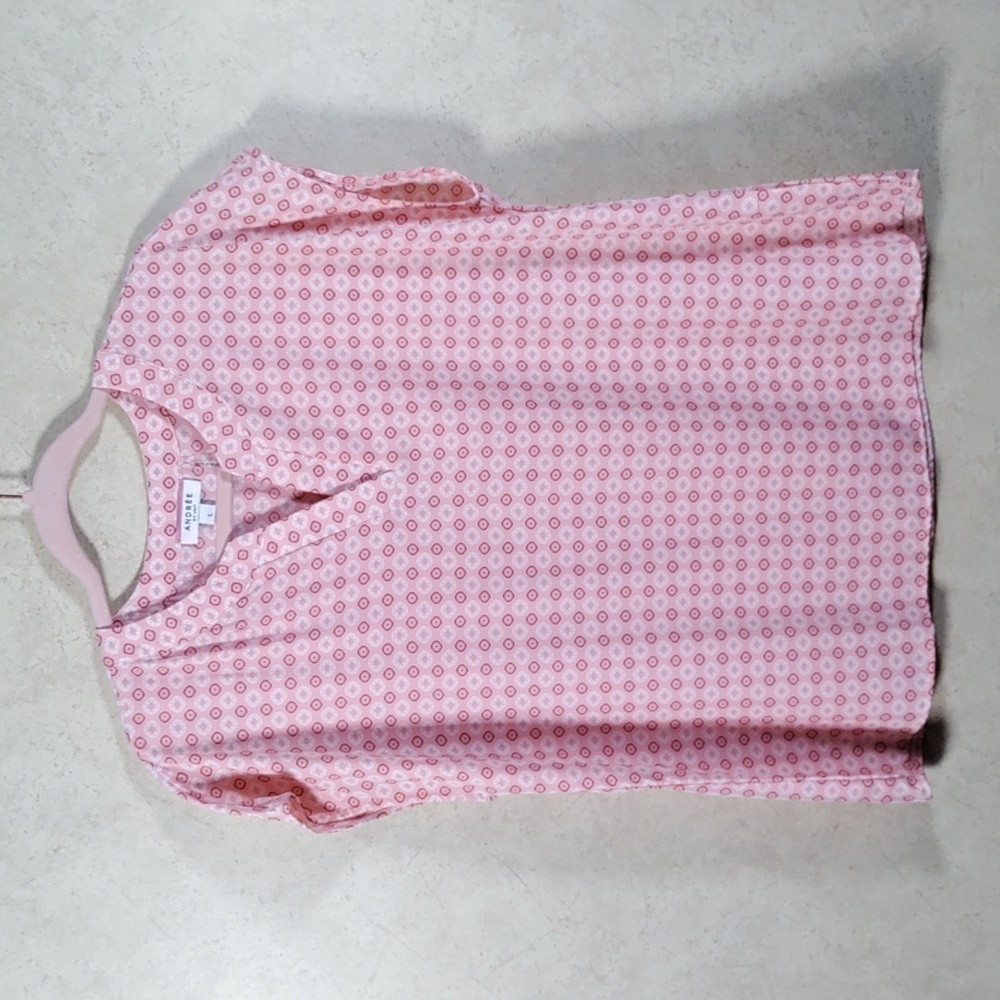 6168 Andree by Unit pink & maroon cap sleeve blouse L
